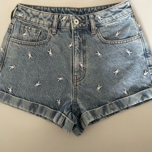Playboy x PacSun Shorts Womens Sz 25 Bunny Embroidered Denim Festival Jean